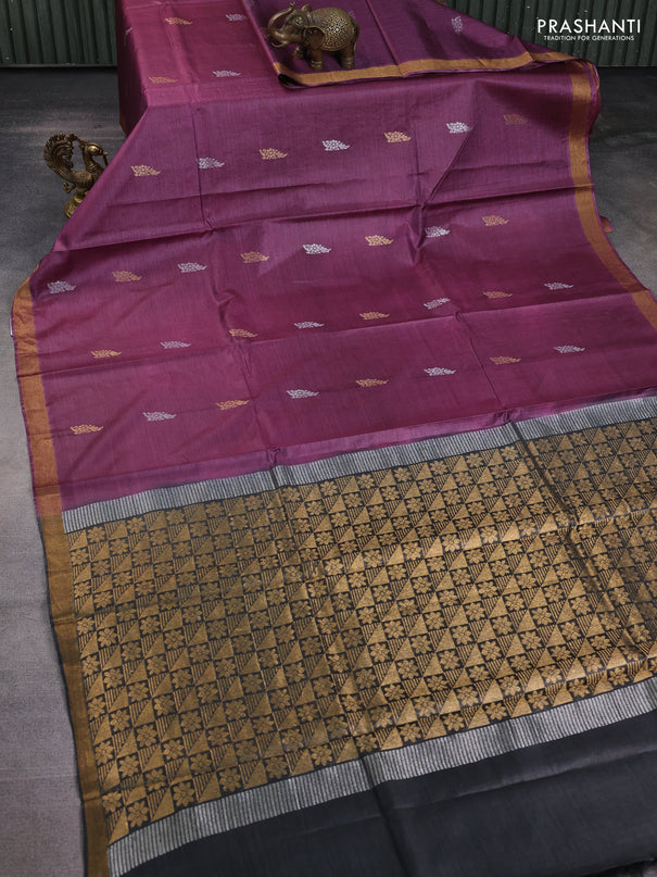 Banana silk saree pink and bottle green with allover silver & zari woven buttas and zari woven border