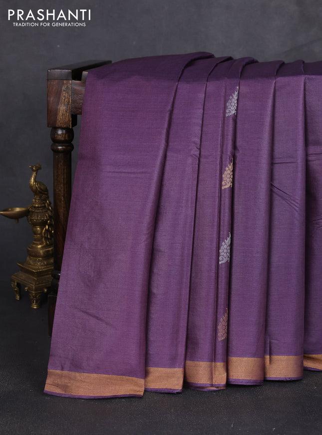 Banana silk saree purple and pink with allover silver & zari woven buttas and zari woven border