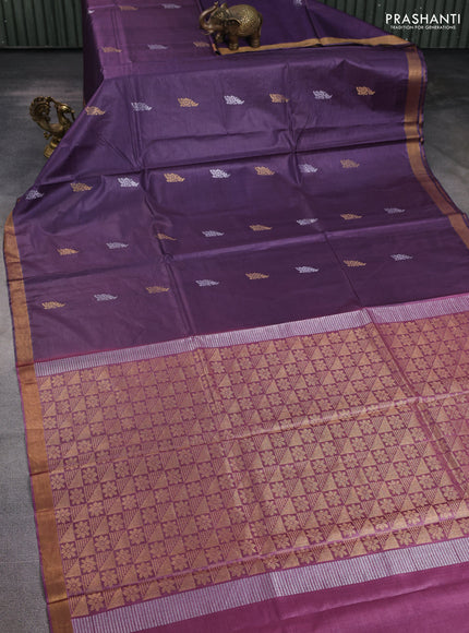 Banana silk saree purple and pink with allover silver & zari woven buttas and zari woven border