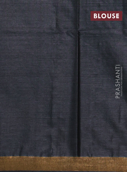Banana silk saree rust shade and dark grey with allover silver & zari woven buttas and zari woven border