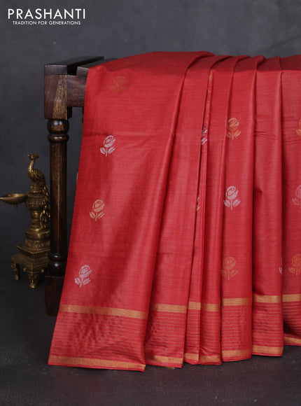 Banana silk saree rust shade with thread & zari woven buttas and zari woven border
