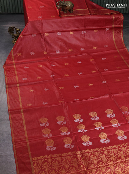 Banana silk saree rust shade with thread & zari woven buttas and zari woven border