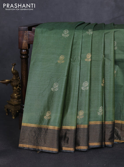 Banana silk saree green and bottle green with thread & zari woven buttas and zari woven border