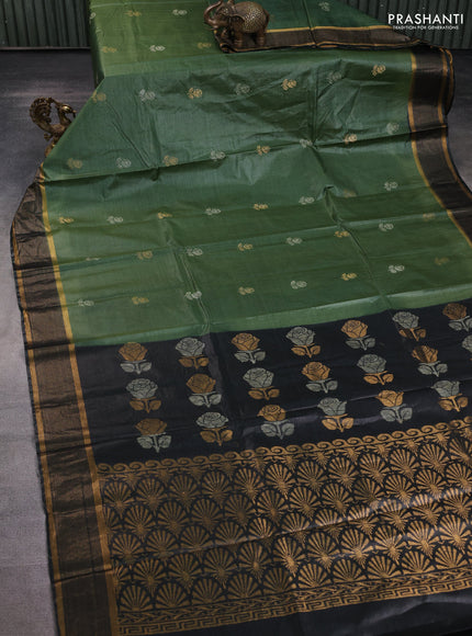 Banana silk saree green and bottle green with thread & zari woven buttas and zari woven border