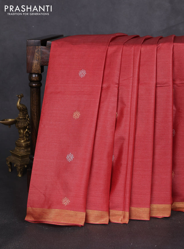Banana silk saree rust shade with allover zari woven buttas and zari woven border