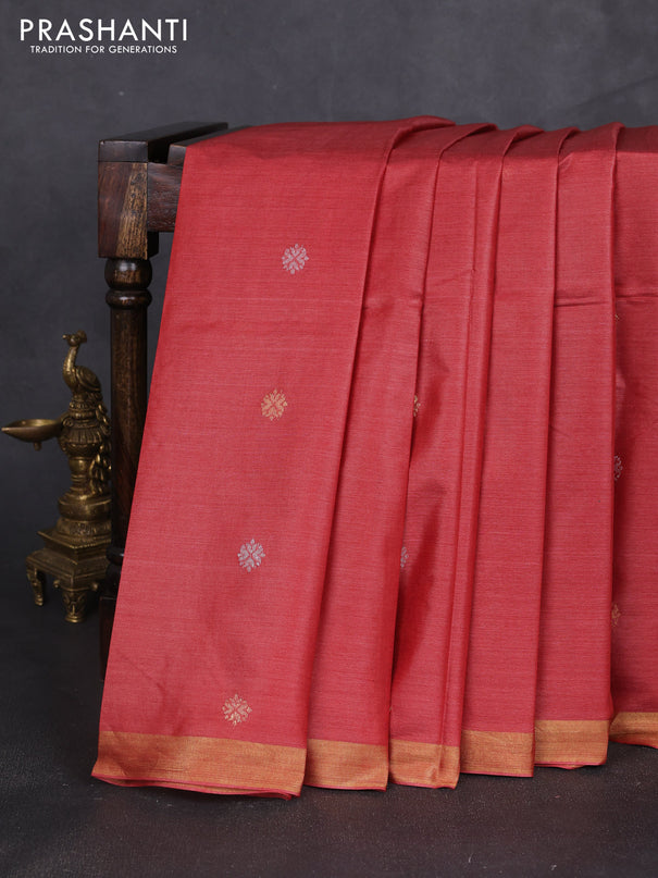 Banana silk saree rust shade with allover zari woven buttas and zari woven border
