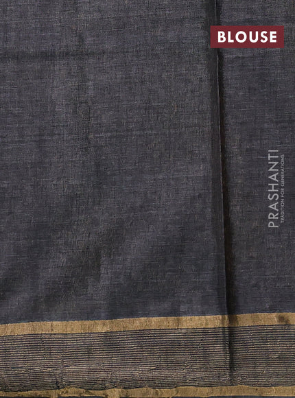 Banana silk saree purple and elephant grey with silver & zari woven buttas and zari woven border