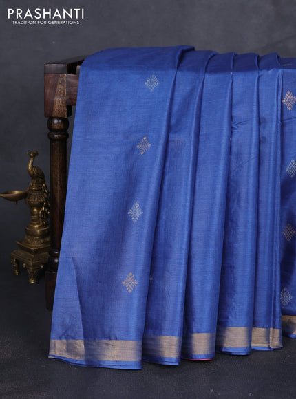 Banana silk saree blue and pink with silver & zari woven buttas and zari woven border