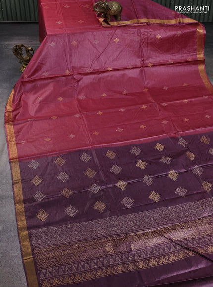 Banana silk saree pink and pastel purple with silver & zari woven buttas and zari woven border
