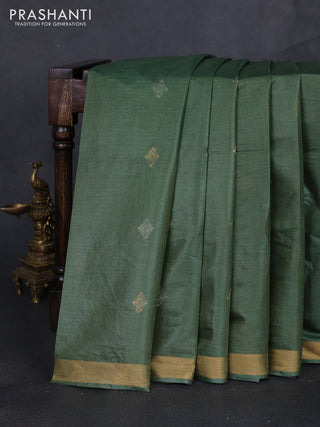 Banana silk saree green and rust shade with silver & zari woven buttas and zari woven border
