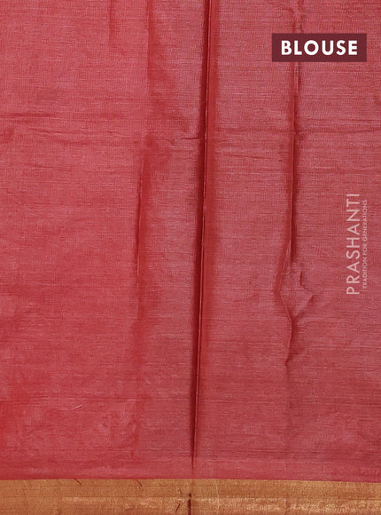 Banana silk saree green and rust shade with silver & zari woven buttas and zari woven border