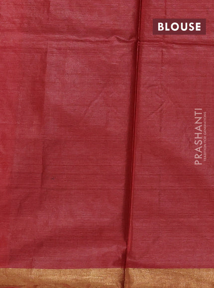 Banana silk saree pastel green and red with allover zari stripe & buttas and zari woven border