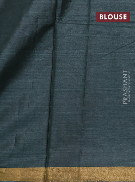 Banana silk saree dark green with allover zari stripe & buttas and zari woven border