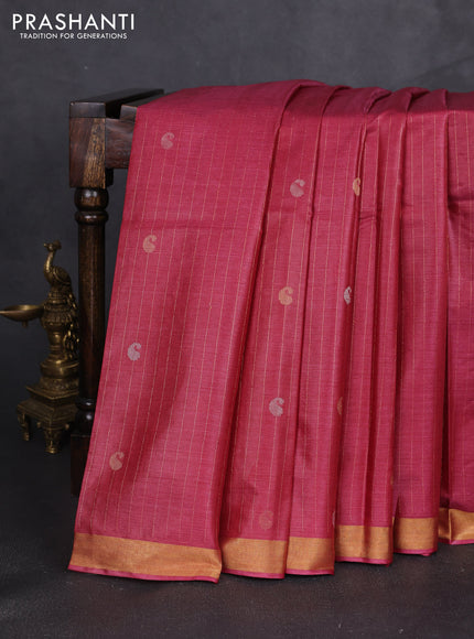 Banana silk saree pink shade with allover zari stripe & buttas and zari woven border