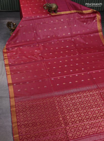 Banana silk saree pink shade with allover zari stripe & buttas and zari woven border