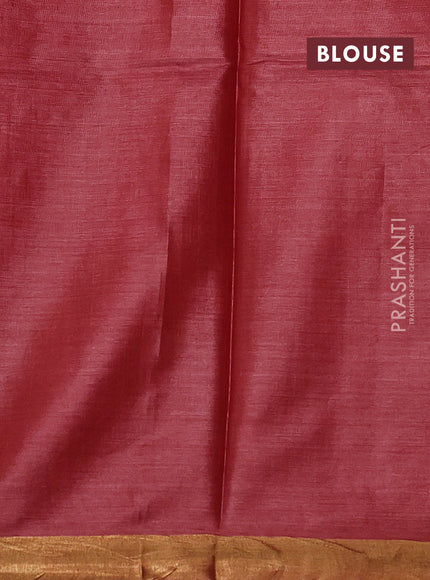 Banana silk saree rust shade with allover zari stripe & buttas and zari woven border