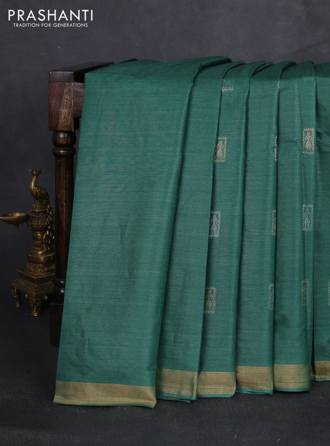 Banana silk saree pastel green with silver & zari woven buttas and zari woven border