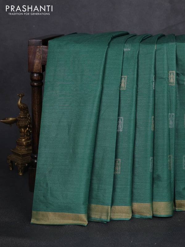 Banana silk saree pastel green with silver & zari woven buttas and zari woven border