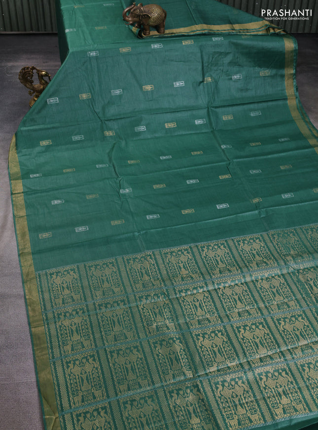 Banana silk saree pastel green with silver & zari woven buttas and zari woven border