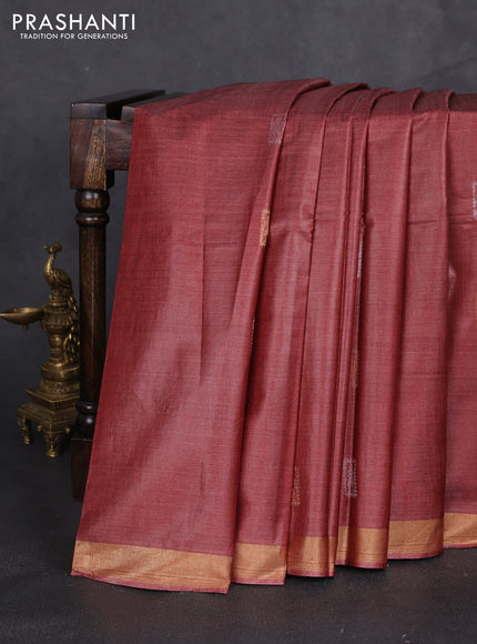 Banana silk saree peach shade with silver & zari woven buttas and zari woven border