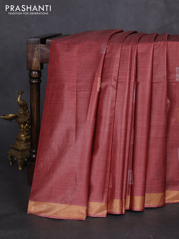 Banana silk saree peach shade with silver & zari woven buttas and zari woven border