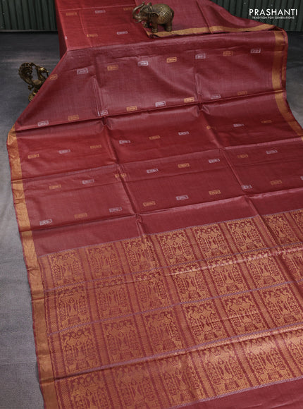 Banana silk saree peach shade with silver & zari woven buttas and zari woven border