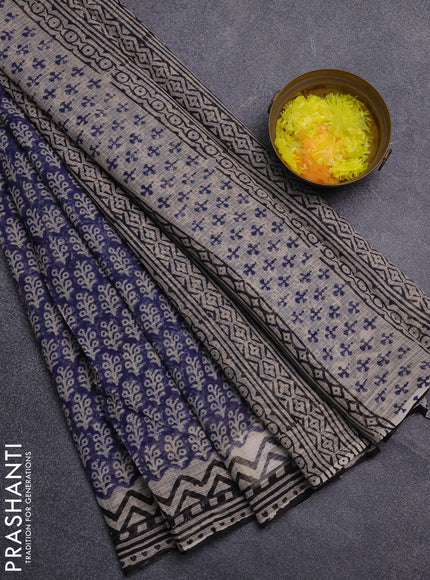 Kota doria saree blue and black with allover butta prints and printed border