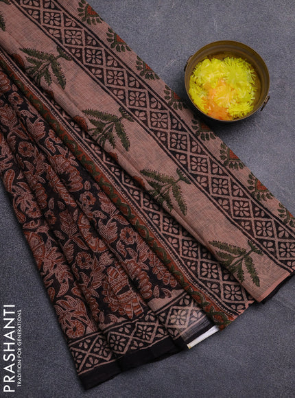 Kota doria saree black with allover prints and printed border