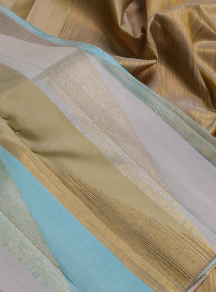 Pure kanchipuram silk saree teal blue cream and sandal with allover geometric weaves in borderless style