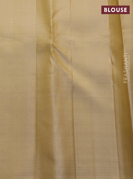 Pure kanchipuram silk saree teal blue cream and sandal with allover geometric weaves in borderless style
