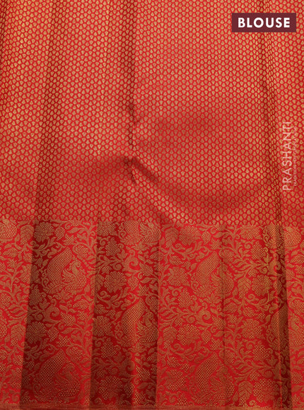 Pure kanchipuram silk saree violet and red with allover zari woven brocade weaves and long zari woven brocade border