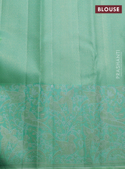 Pure kanchipuram silk saree purple and teal with allover zari woven paisley brocade weaves and long zari woven brocade border