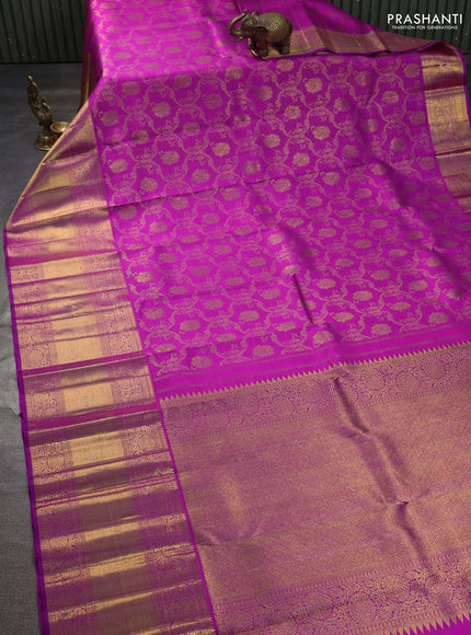 Pure kanchipuram silk saree pink with allover zari woven brocade weaves and long annam zari woven border