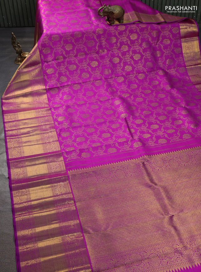Pure kanchipuram silk saree pink with allover zari woven brocade weaves and long annam zari woven border