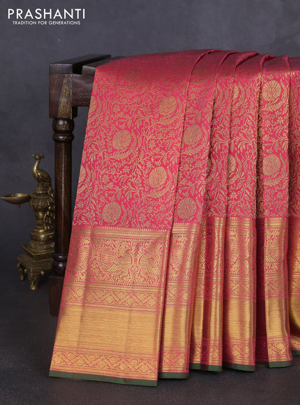 Pure kanchipuram silk saree purple with allover zari woven brocade weaves and long floral zari woven border
