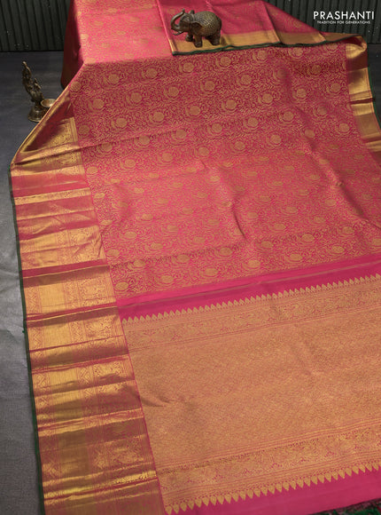 Pure kanchipuram silk saree purple with allover zari woven brocade weaves and long floral zari woven border