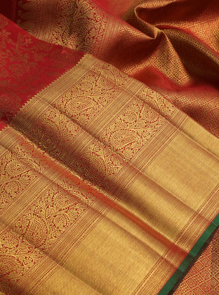 Pure kanchipuram silk saree red with allover zari woven brocade weaves and long rich zari woven border
