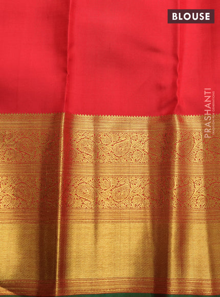 Pure kanchipuram silk saree red with allover zari woven brocade weaves and long rich zari woven border