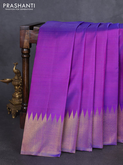 Pure kanchipuram silk saree purple with allover vairosi pattern and temple design zari woven border