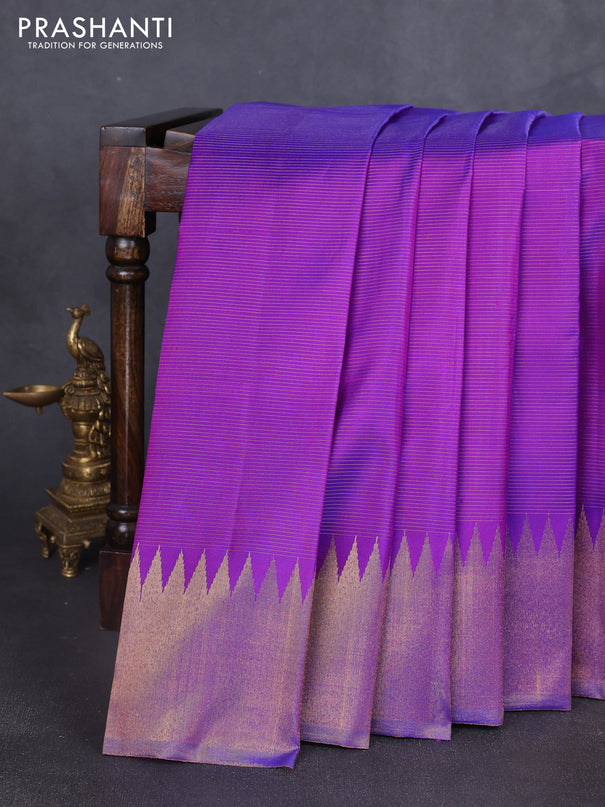 Pure kanchipuram silk saree purple with allover vairosi pattern and temple design zari woven border