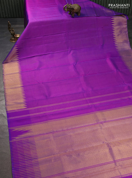 Pure kanchipuram silk saree purple with allover vairosi pattern and temple design zari woven border