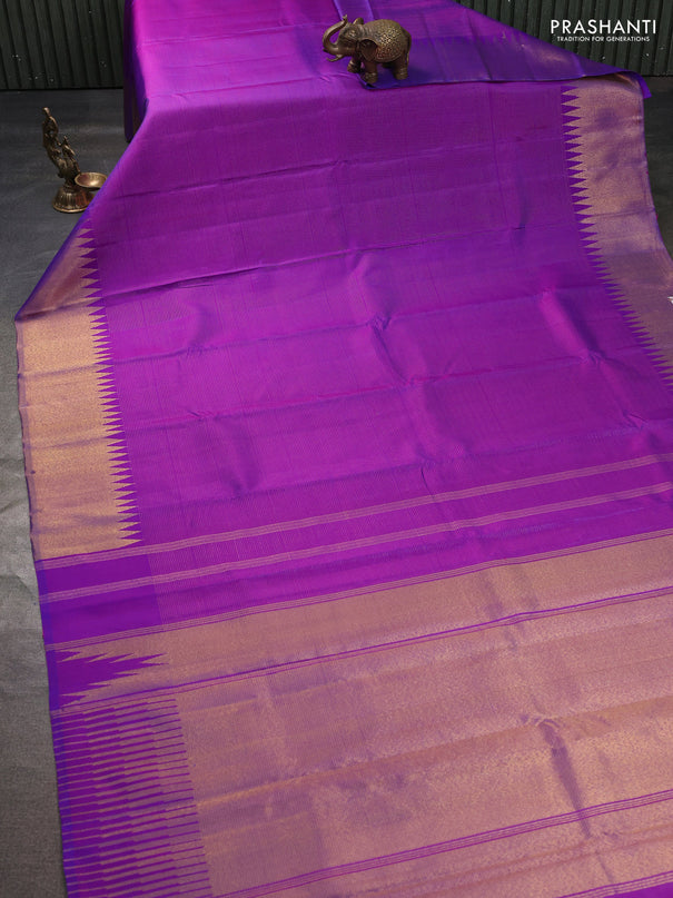 Pure kanchipuram silk saree purple with allover vairosi pattern and temple design zari woven border
