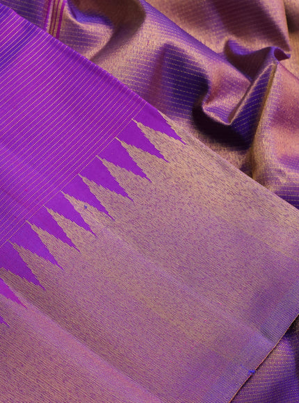Pure kanchipuram silk saree purple with allover vairosi pattern and temple design zari woven border