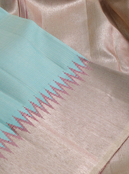 Pure kanchipuram silk saree teal blue and dual shade of magenta pink with allover small zari checked pattern and temple design zari woven border