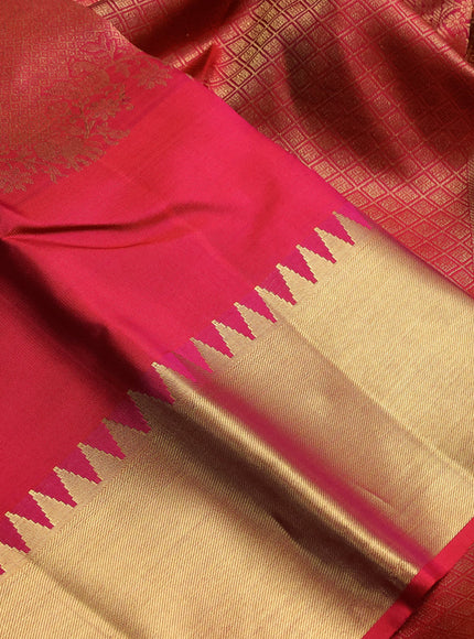Pure kanchipuram silk saree pink with allover zari woven brocade weaves and temple design zari woven border