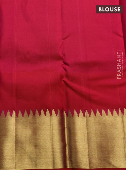 Pure kanchipuram silk saree pink with allover zari woven brocade weaves and temple design zari woven border