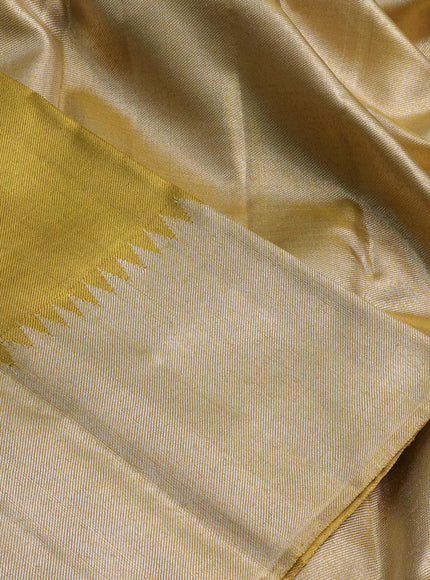 Tissue Kanchipuram silk saree gold with rudhraksha & annam silver zari woven buttas and long silver zari woven border