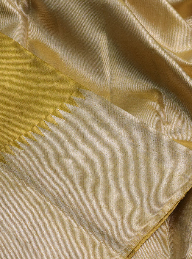 Kora kanchipuram silk saree gold with rudhraksha & annam silver zari woven buttas and long silver zari woven border