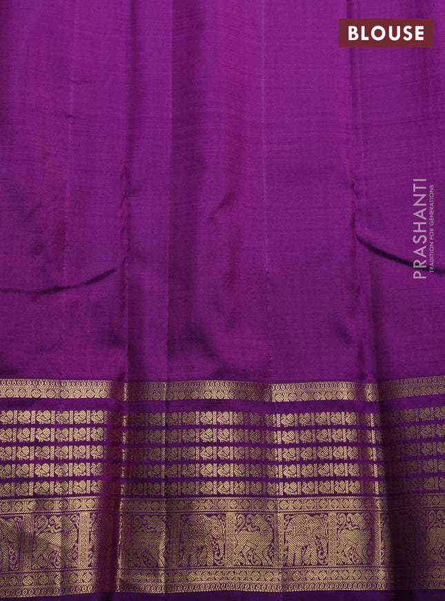 Kora kanchipuram silk saree orange and purple with rudhraksha & annam zari woven buttas and rich zari woven border
