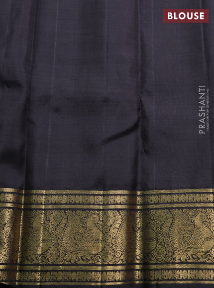Kora kanchipuram silk saree teal blue and peacock green with zari woven buttas and annam zari woven border